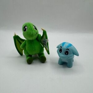 Neopets Shoyru Plush and Kacheek Figure Kids Set Green Blue 2008 BK Toy